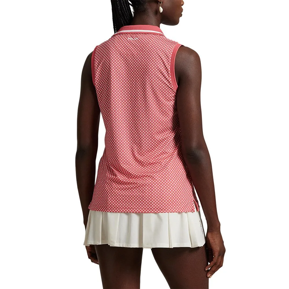 RLX Ralph Lauren Women's Printed Airflow Sleeveless Polo Shirt - Red Sky Summer Stars One-Piece Wear Cold Weather Gear