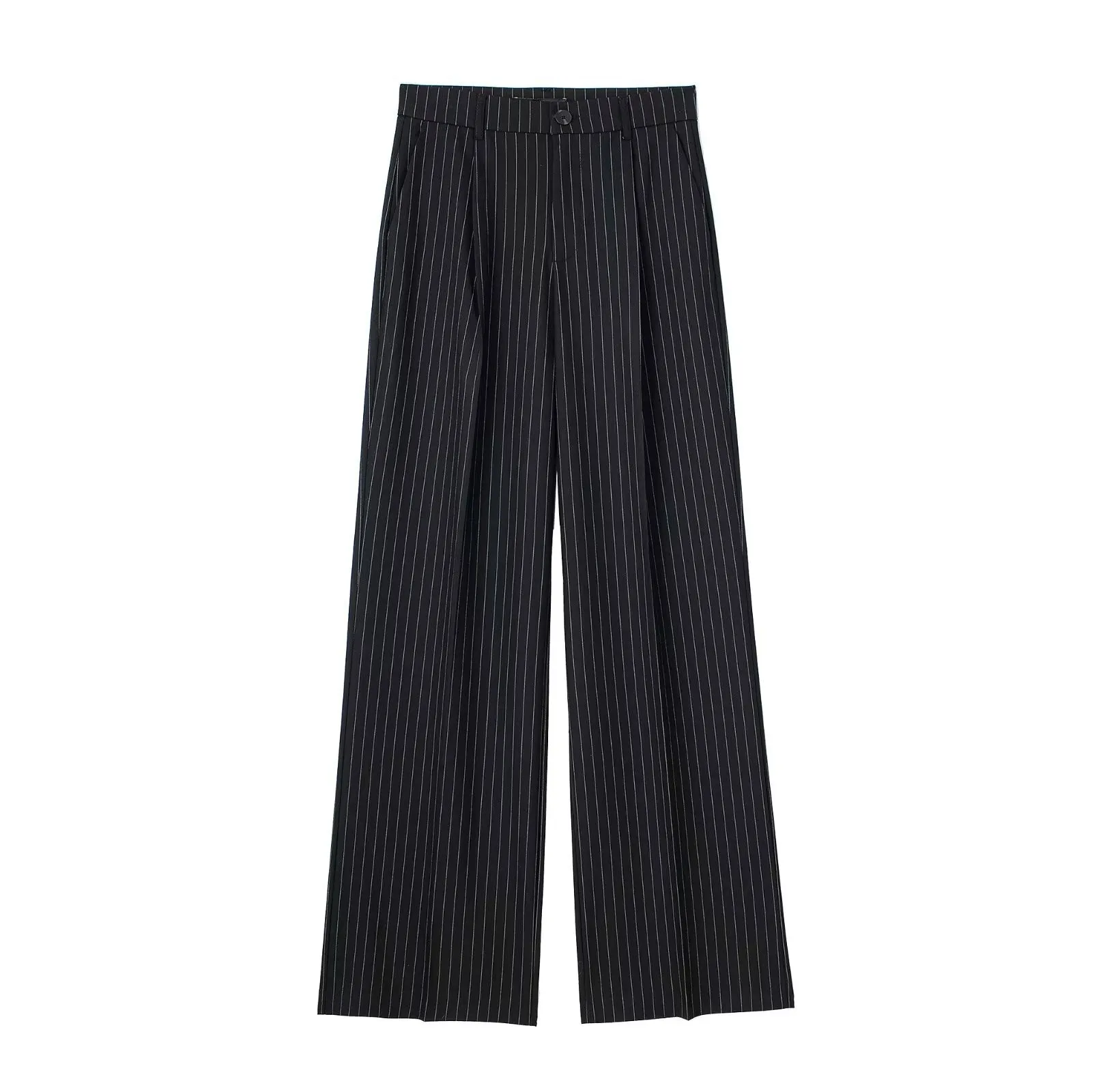 Women's French-style Pleated High-waist Wide-leg Trousers ReflectiveTrims