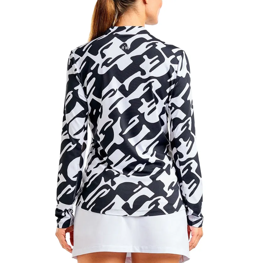 Nivo Women's Lolita UV Long Sleeve Mock Neck Golf Shirt - Black/White UVProtectionCloth