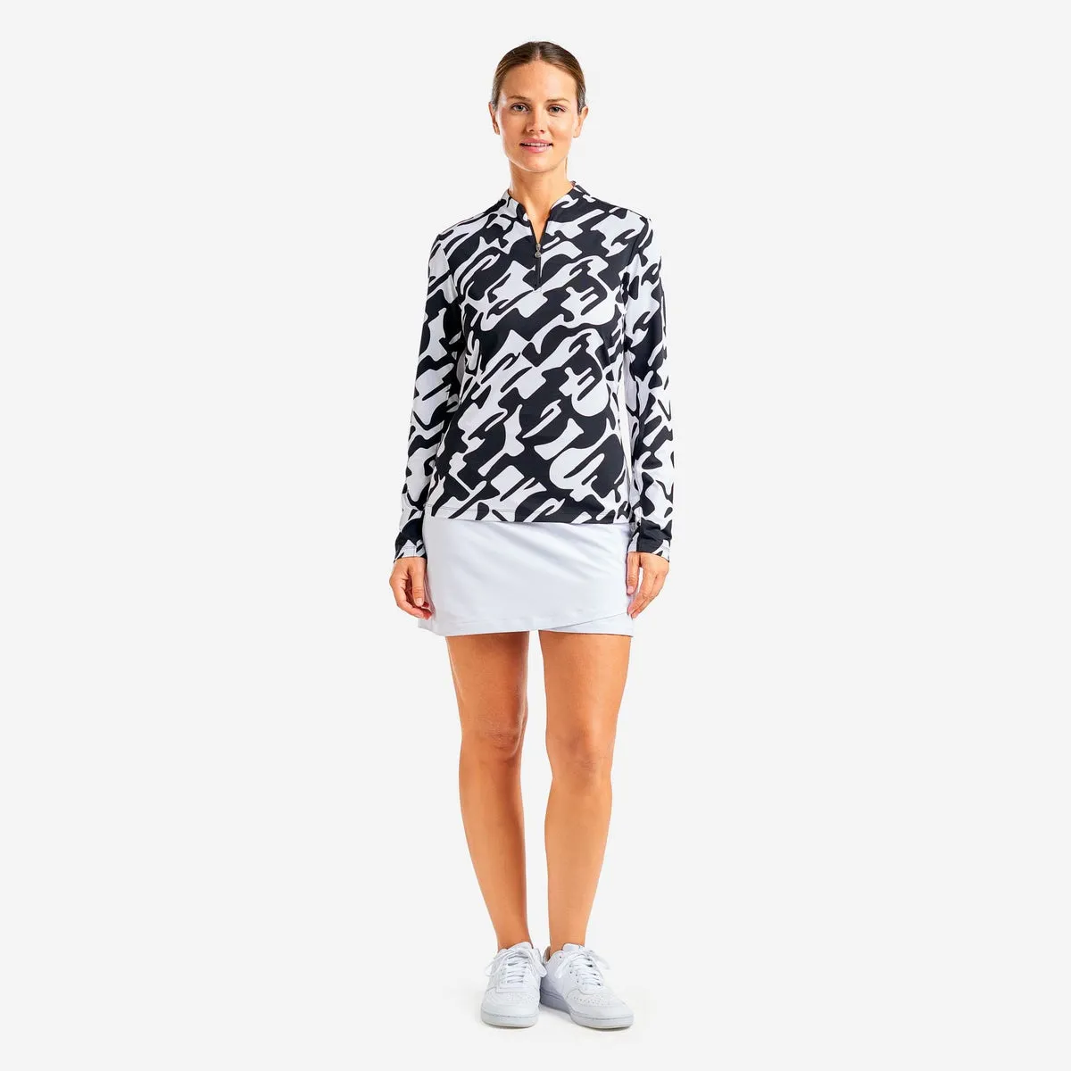 Nivo Women's Lolita UV Long Sleeve Mock Neck Golf Shirt - Black/White Brave Fit Conscious Fit