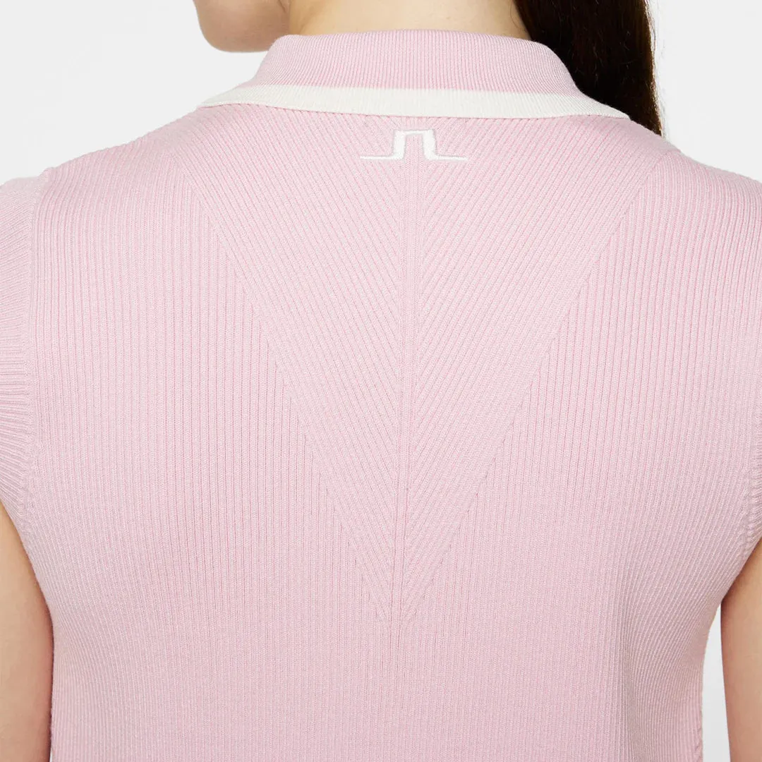 Night Out J.Lindeberg Women's Ramona Sleeveless Knitted Golf Polo Shirt - Nosegrey