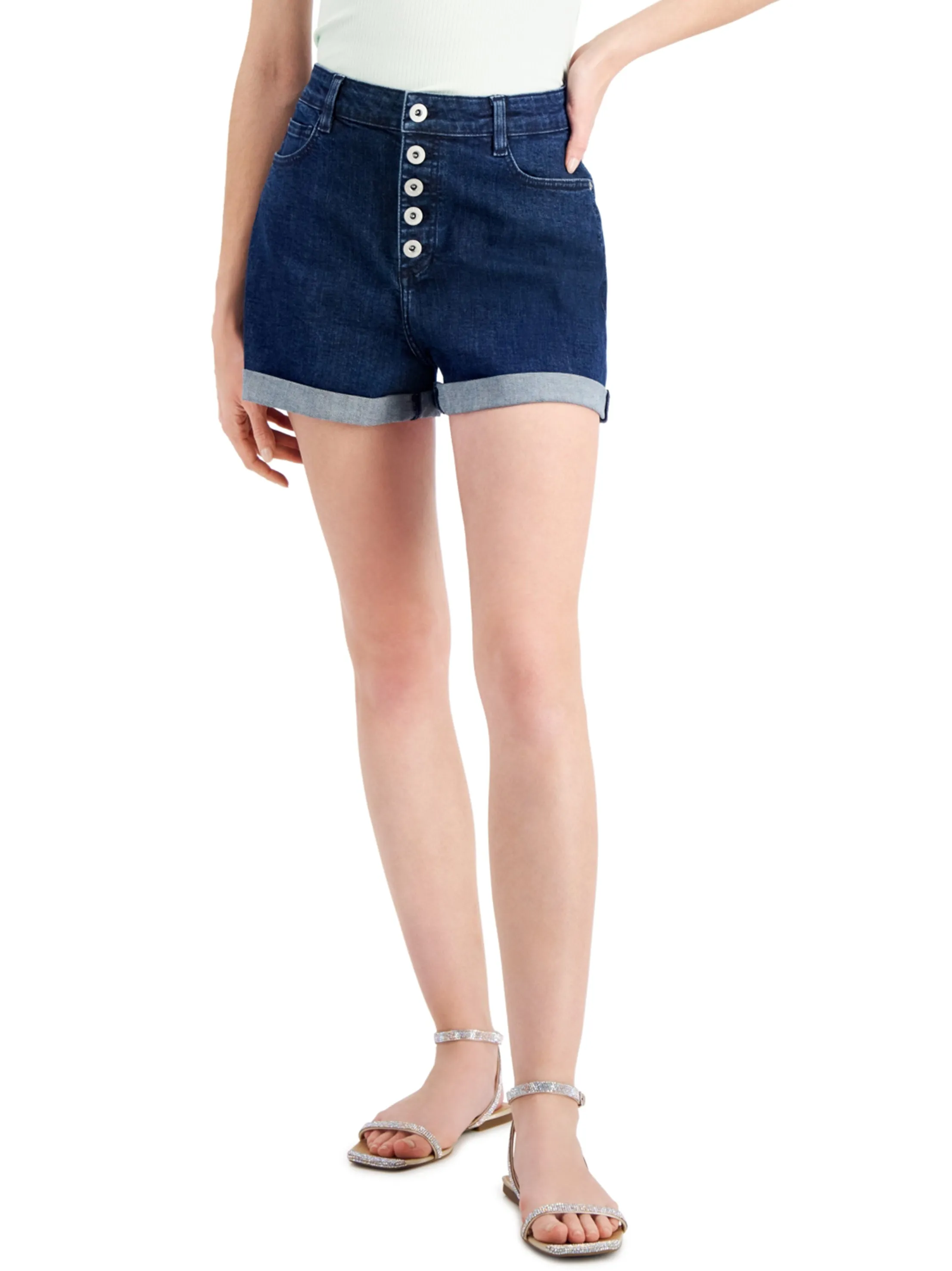 Women's Plain Solid Denim Short,Dark Blue Tactile Feedback Loops Durable Feel