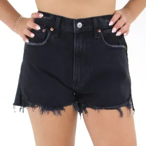 Polyester fabric Women's Ripped Hem Denim Short,Black