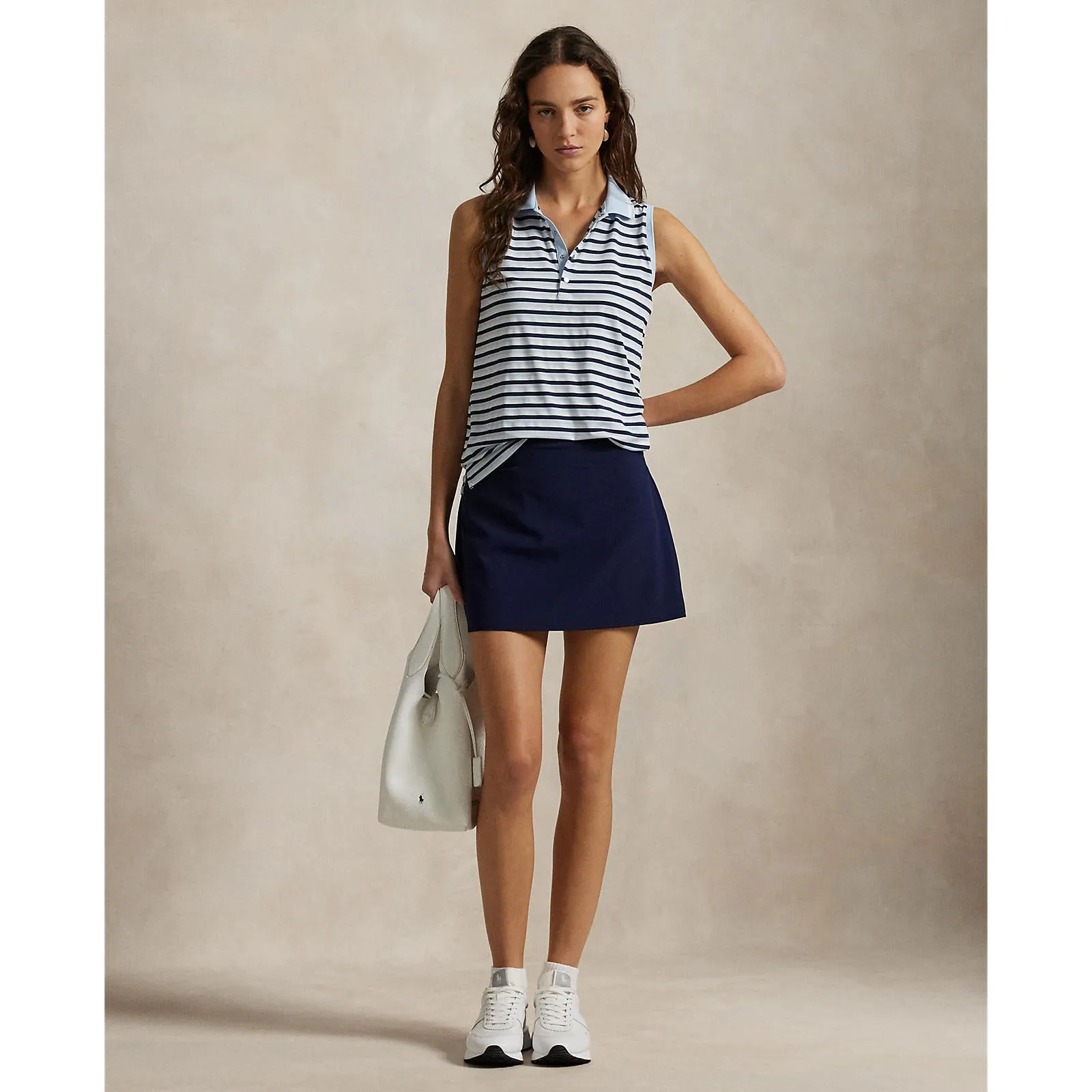 RLX Ralph Lauren Women's Printed Airflow Sleeveless Polo Shirt - Cold Spring/Navy Stripe Grace Ease Coastal Chic