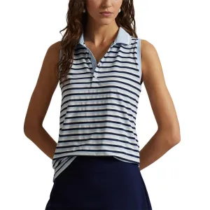 RLX Ralph Lauren Women's Printed Airflow Sleeveless Polo Shirt - Cold Spring/Navy Stripe Faith Core Stretchable Fabric