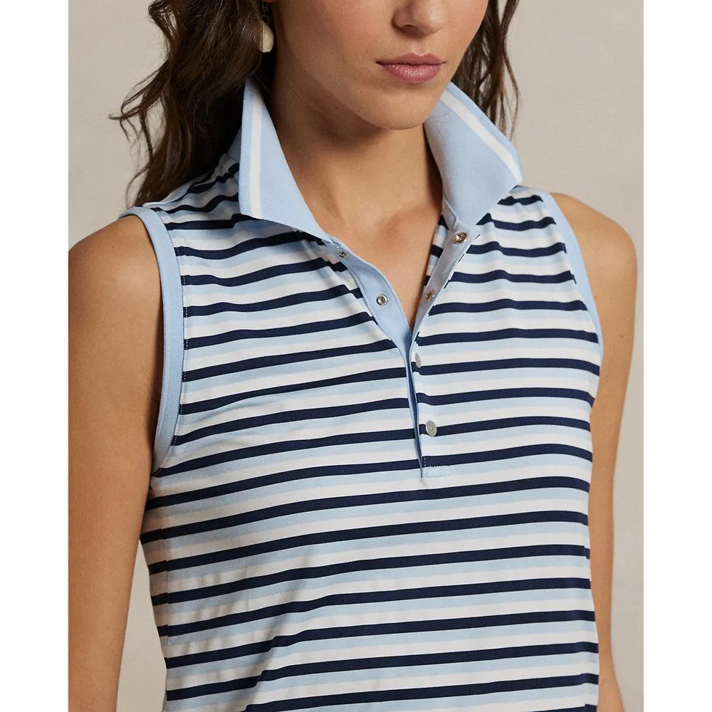 RLX Ralph Lauren Women's Printed Airflow Sleeveless Polo Shirt - Cold Spring/Navy Stripe Kind Soul Surf Mood