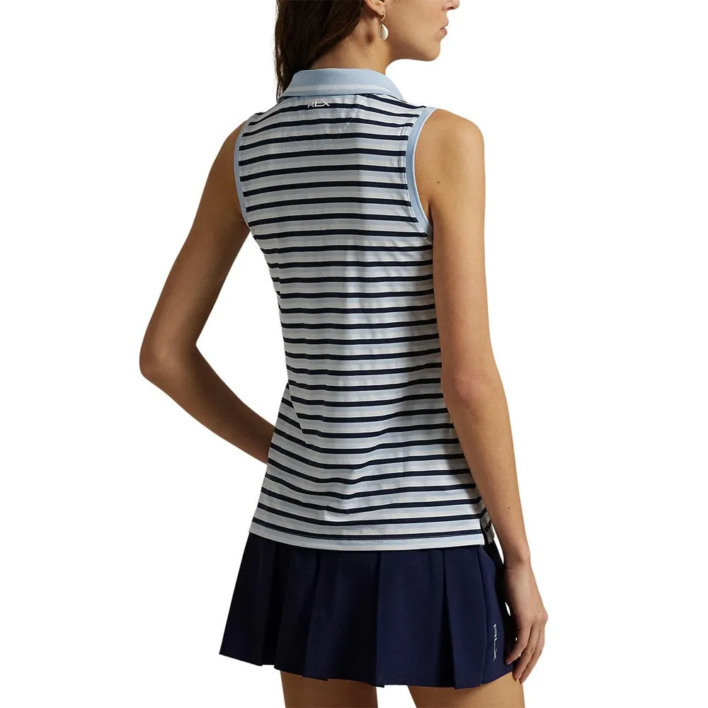RLX Ralph Lauren Women's Printed Airflow Sleeveless Polo Shirt - Cold Spring/Navy Stripe Hero Glow