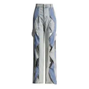 Women's Fashion Casual Patchwork Contrast Color Twisted High Waist Jeans Fashionable Skirt