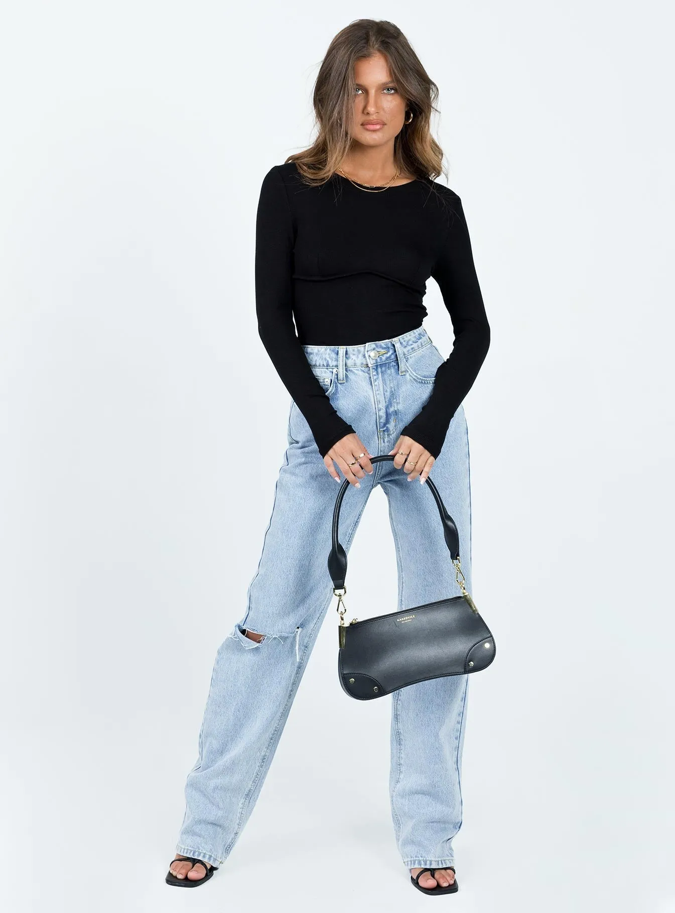 Swenson Long Sleeve Bodysuit Black athleisure bodysuit everyday bodysuit