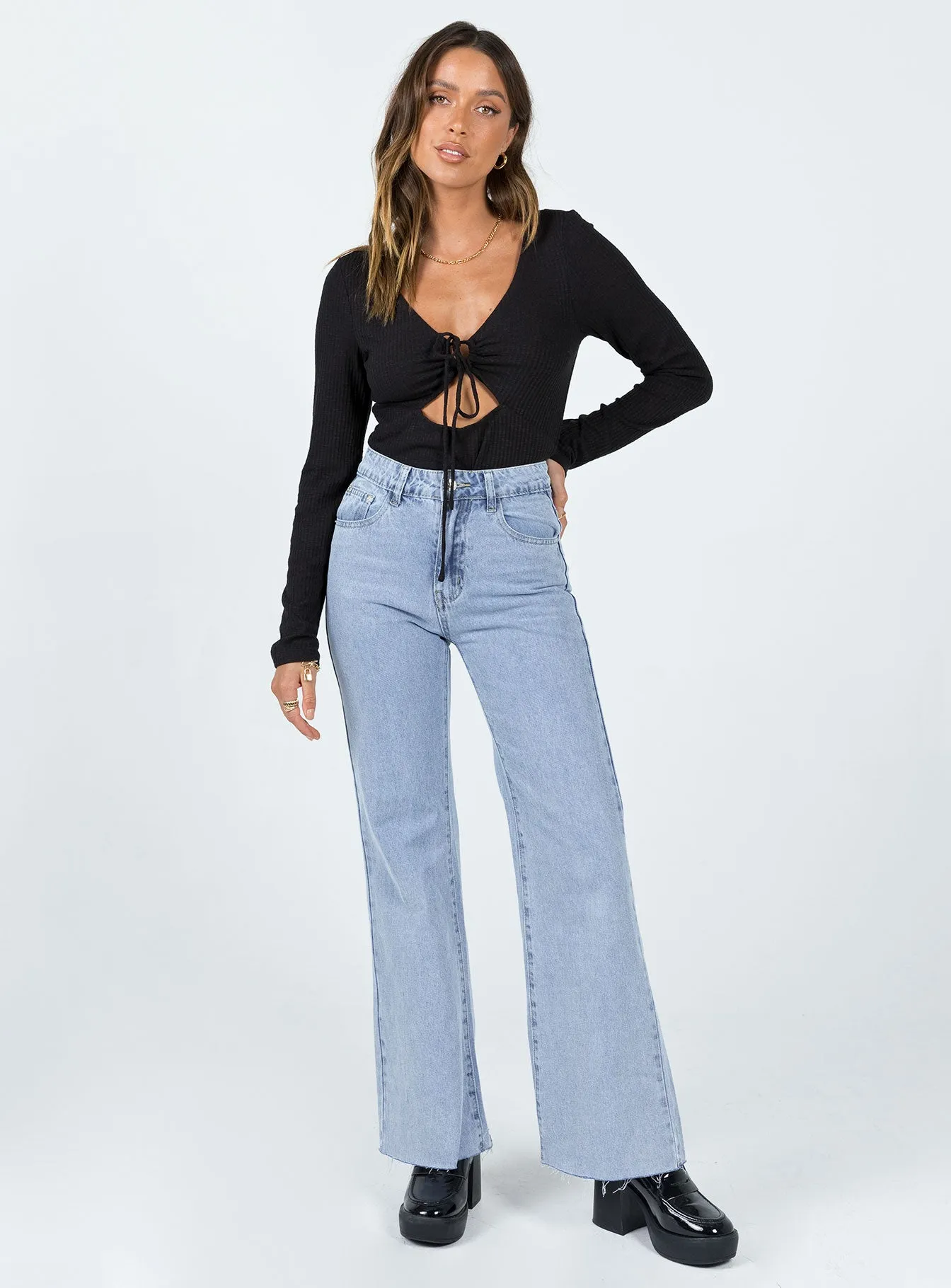 boho bodysuit Belinda Long Sleeve Bodysuit Black
