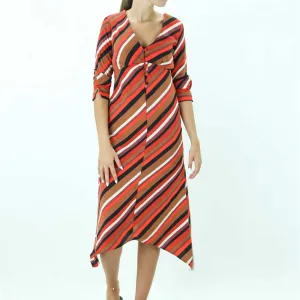 Work Mood Women's Striped Colorblock Midi Dress,Multi
