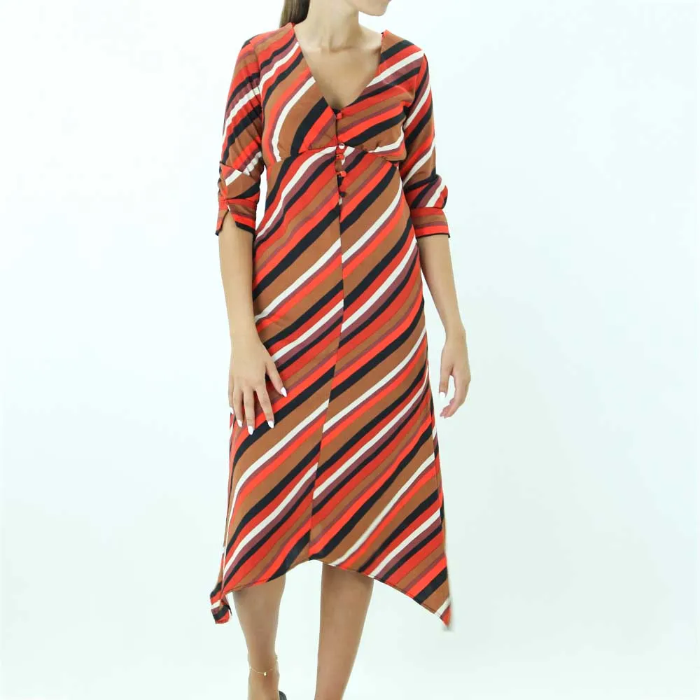 Work Mood Women's Striped Colorblock Midi Dress,Multi