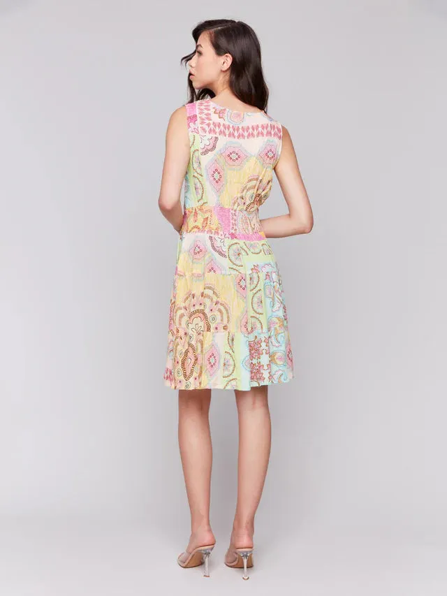 Stylish day dress *SALE* CHARLIE B PRINTED SLEEVELESS V-NECK DRESS - PINK MULTI