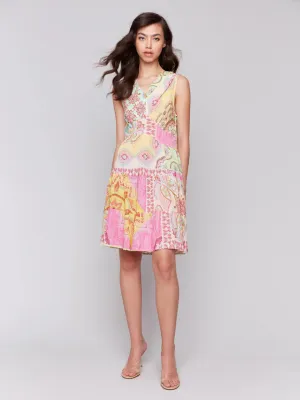 *SALE* CHARLIE B PRINTED SLEEVELESS V-NECK DRESS - PINK MULTI Breathable fabric Lounge Vibes