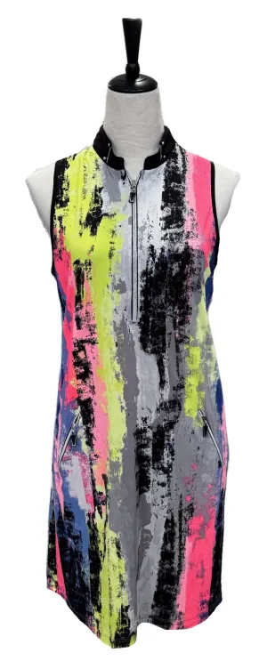 Jamie Sadock Gray, Yellow & Pink Women??s Golf Dress Size M Silky Shine Fitted Neat