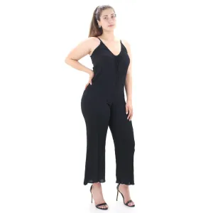 Flexible Fancy Women's Ribbed Scoop Neck Jumpsuit,Black