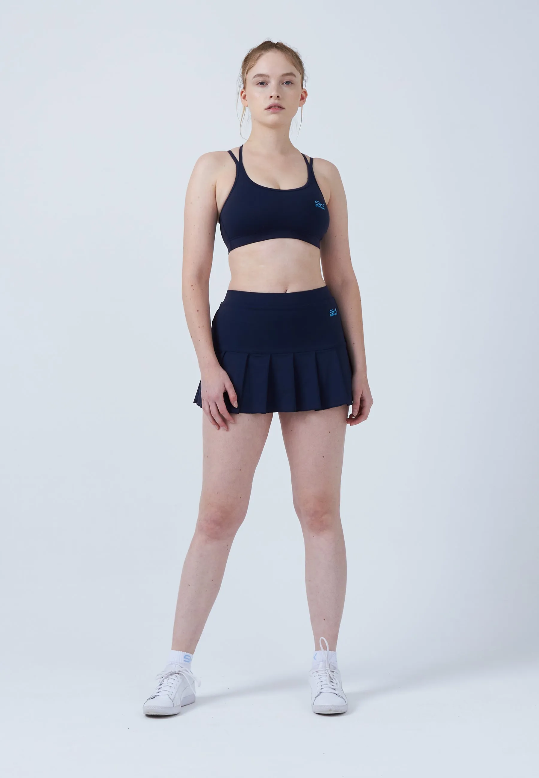 Pleated Tennis Skort, navy blue Embroidered Detail Cozy Finish