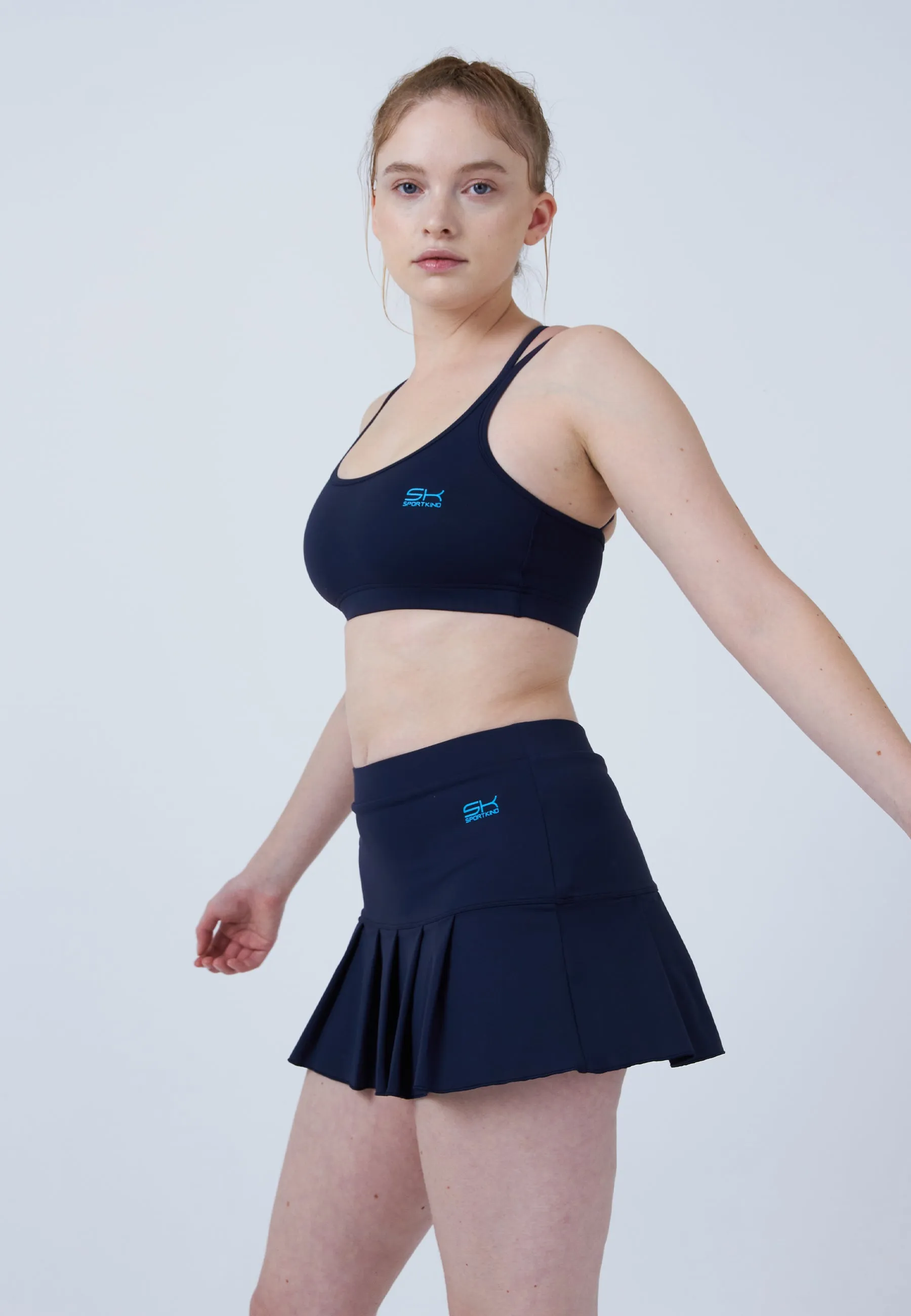 Pleated Tennis Skort, navy blue Detachable Tie
