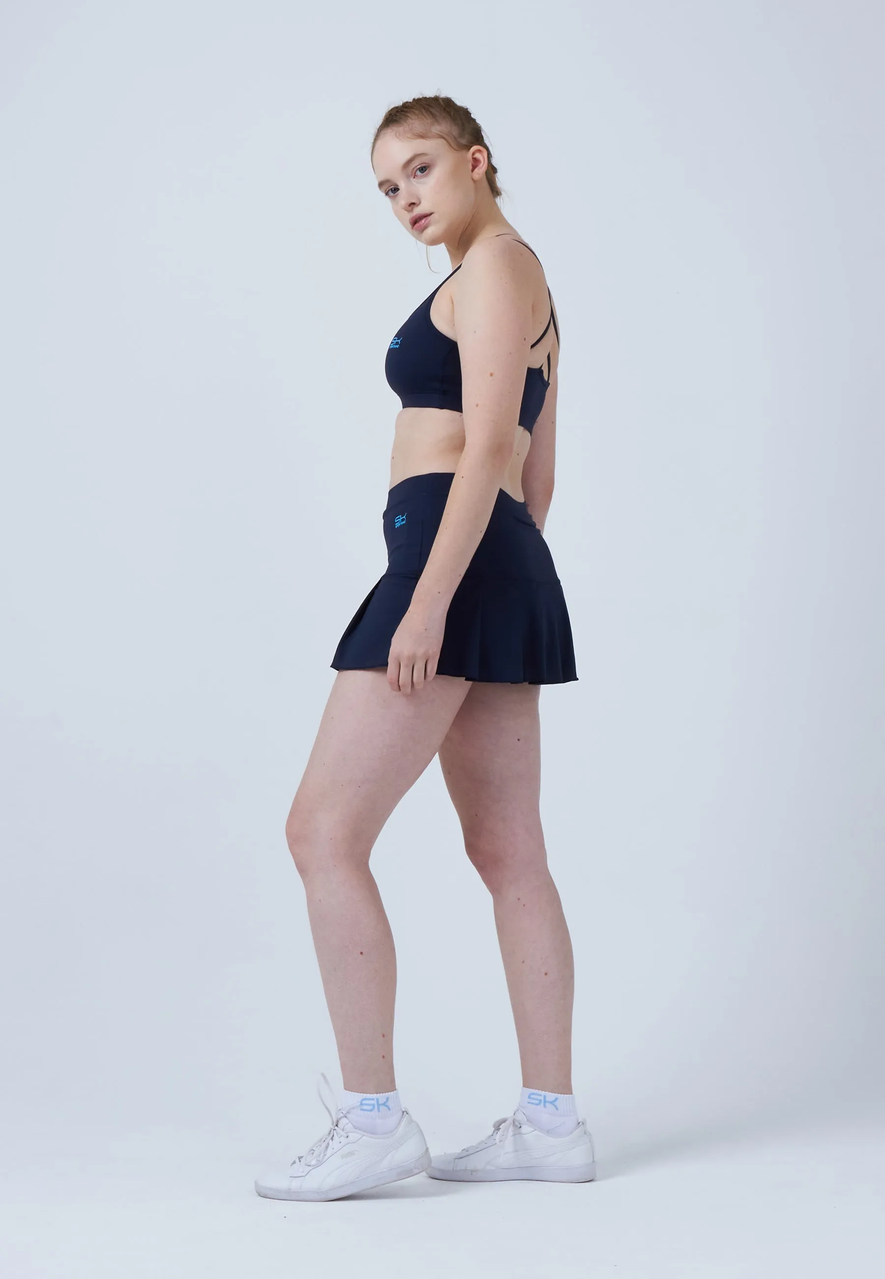 Fold Over Design Durable Stitching Pleated Tennis Skort, navy blue