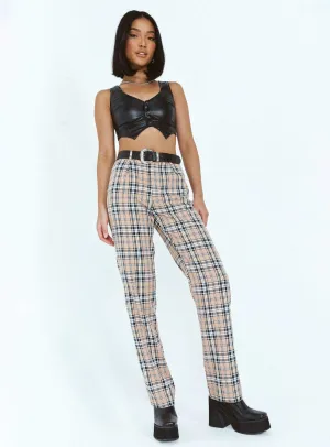 Slim Waist simple design Titus Pants Beige Check