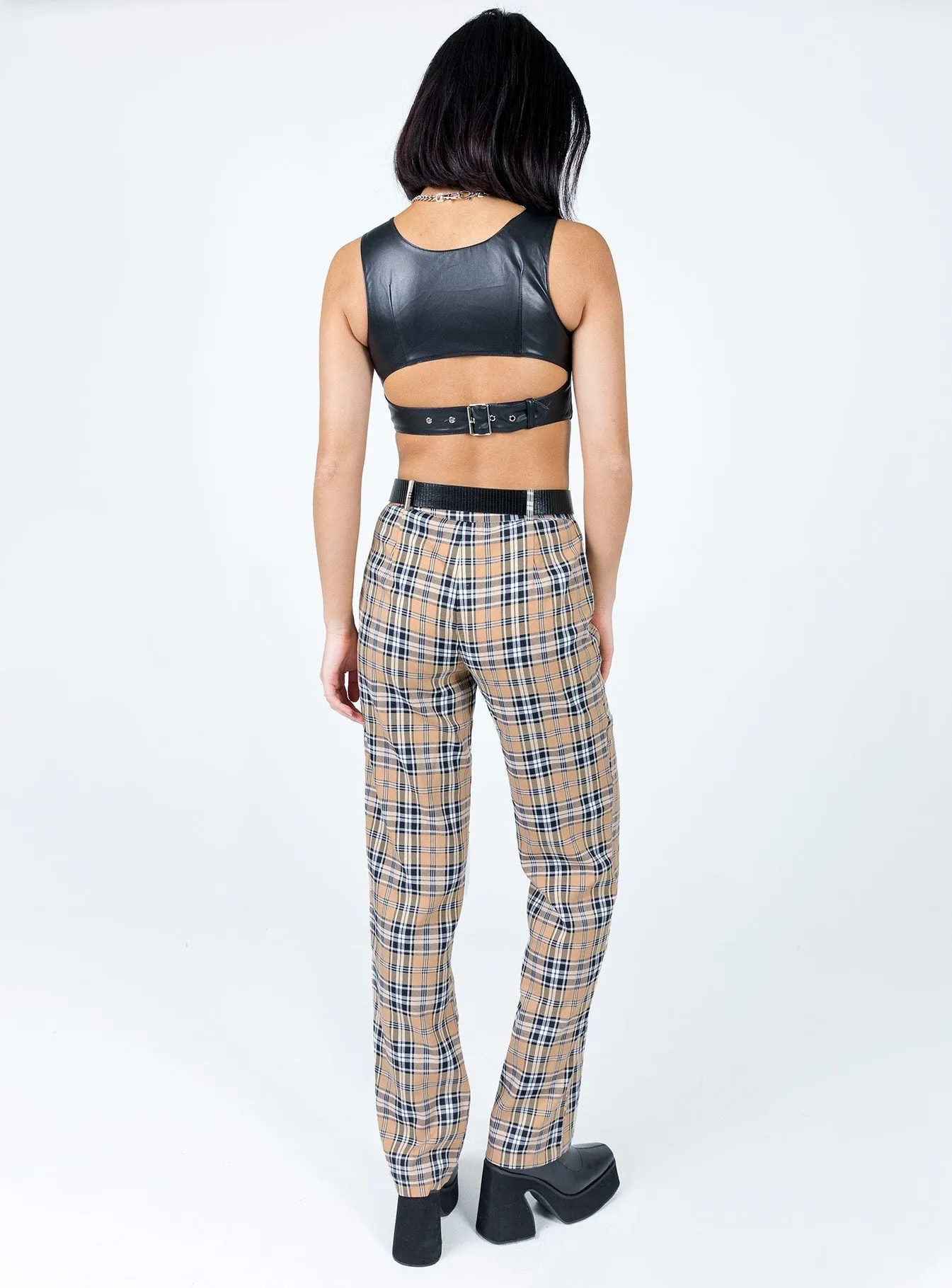 Titus Pants Beige Check Stretch Layer Fit