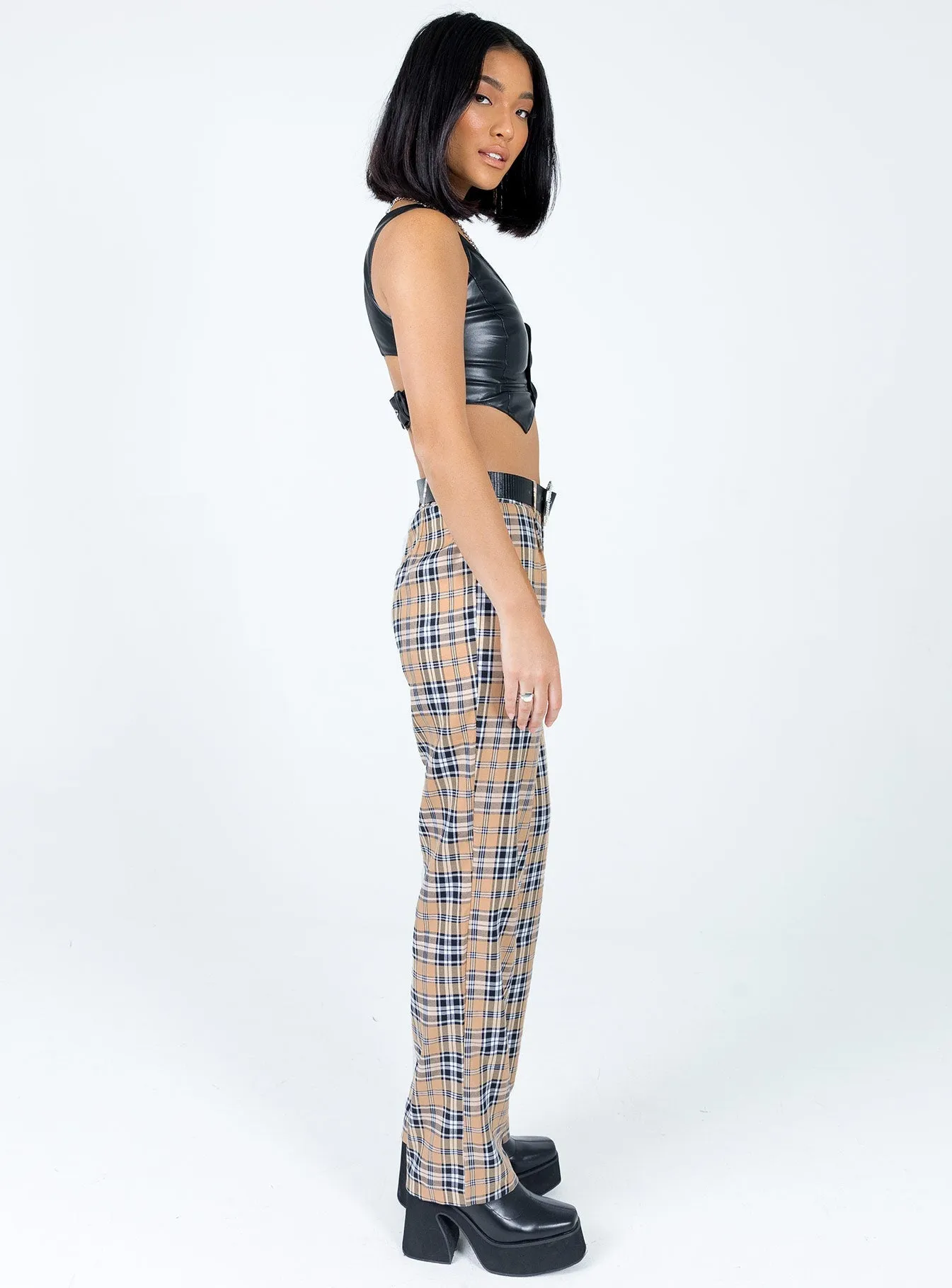 Titus Pants Beige Check Sporty Layers Relaxed Look