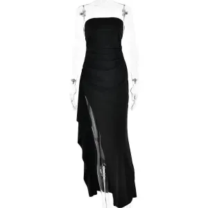 Gentle Fit Strapless Split Long Dress Summer Fashion Pleated Bridesmaid Dress For Womens Party Wedding Clothing