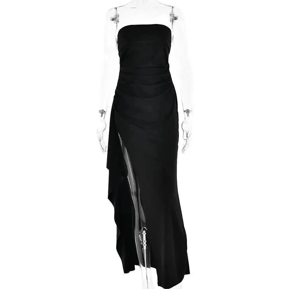 Strapless Split Long Dress Summer Fashion Pleated Bridesmaid Dress For Womens Party Wedding Clothing Formal-look