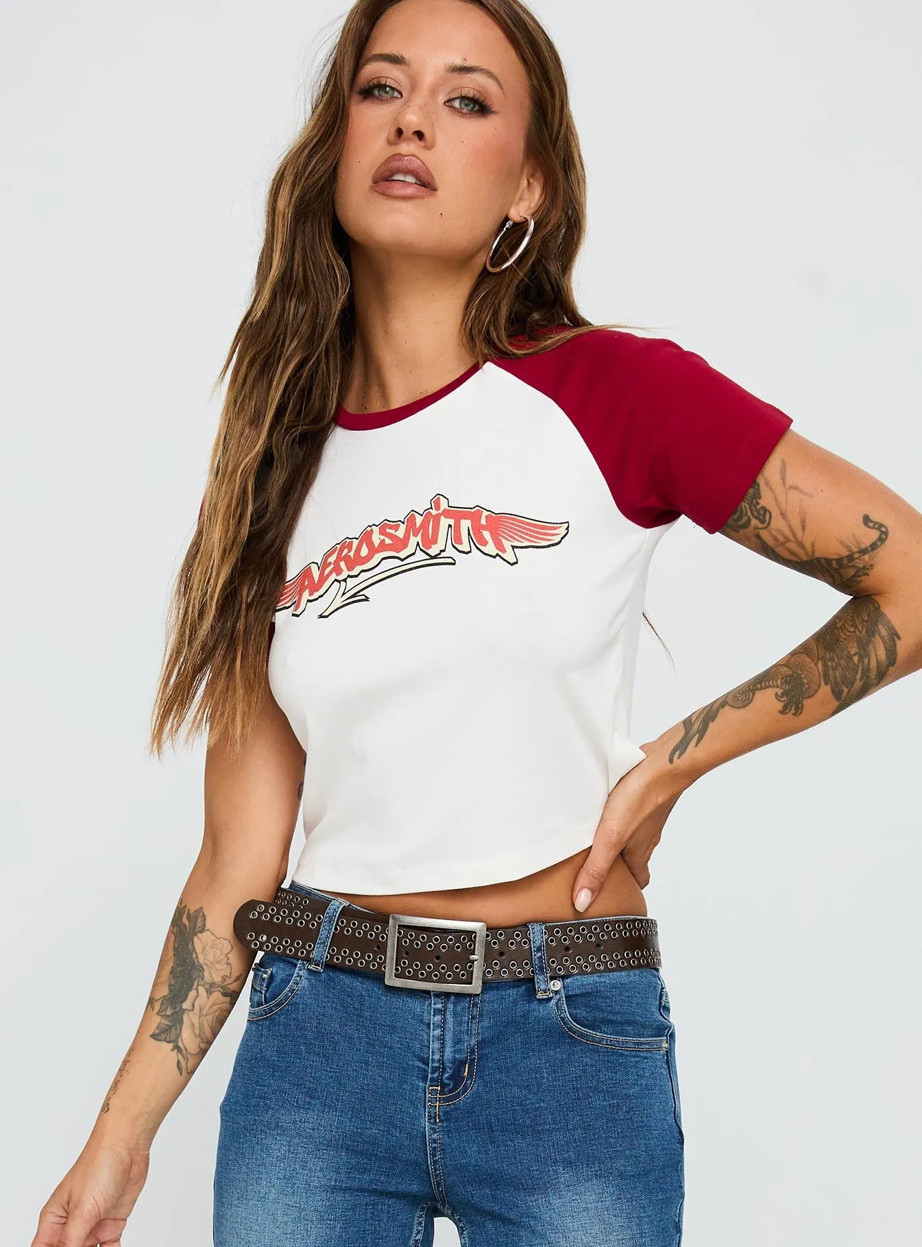 Fit for Any Season Layered Sleeve Let Rock Rule Graphic Top White / Red