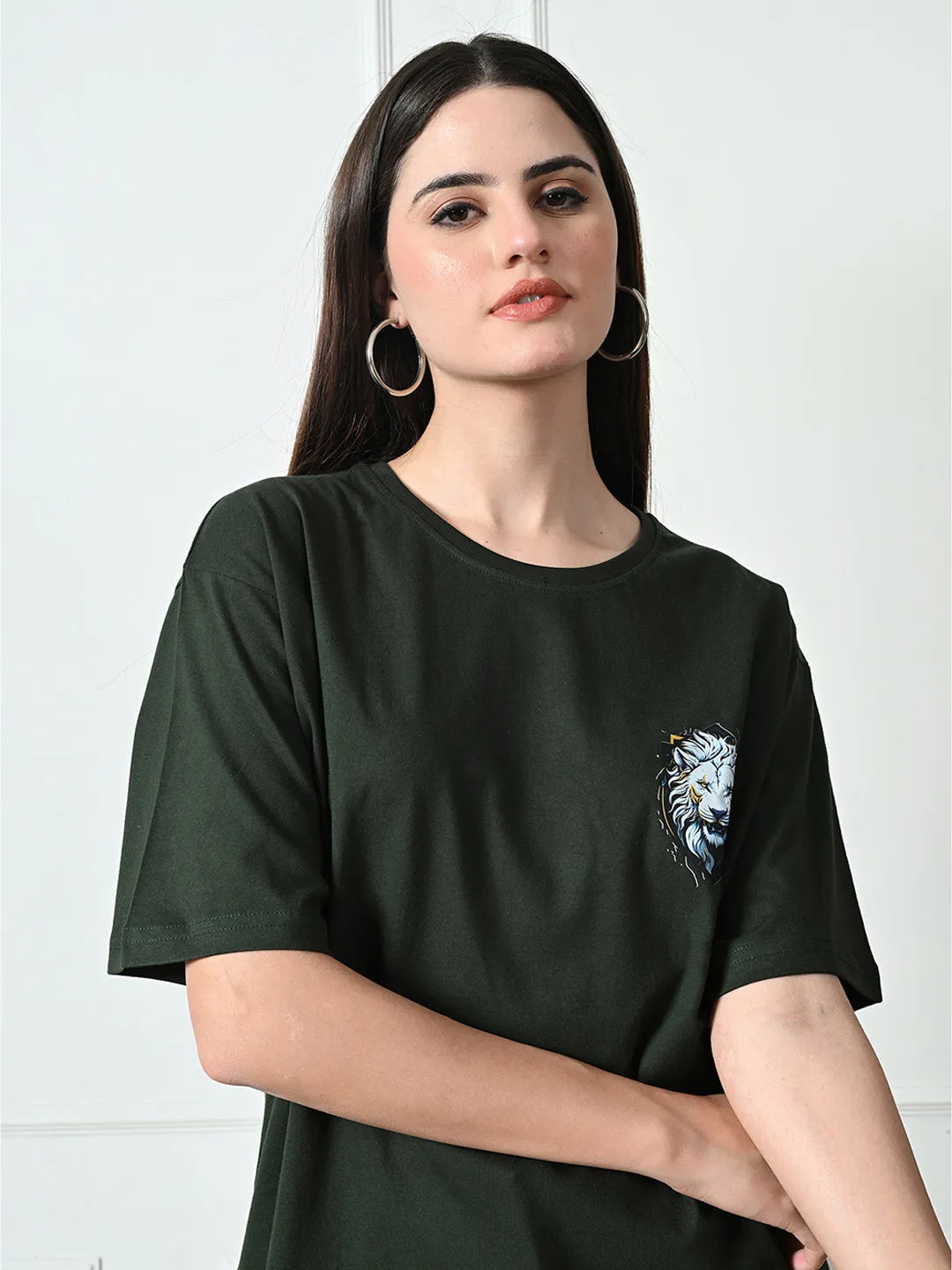 Relaxed Wearable Casual Comfort Top Classic 100% Cotton Lioness T-shirt ?C Green