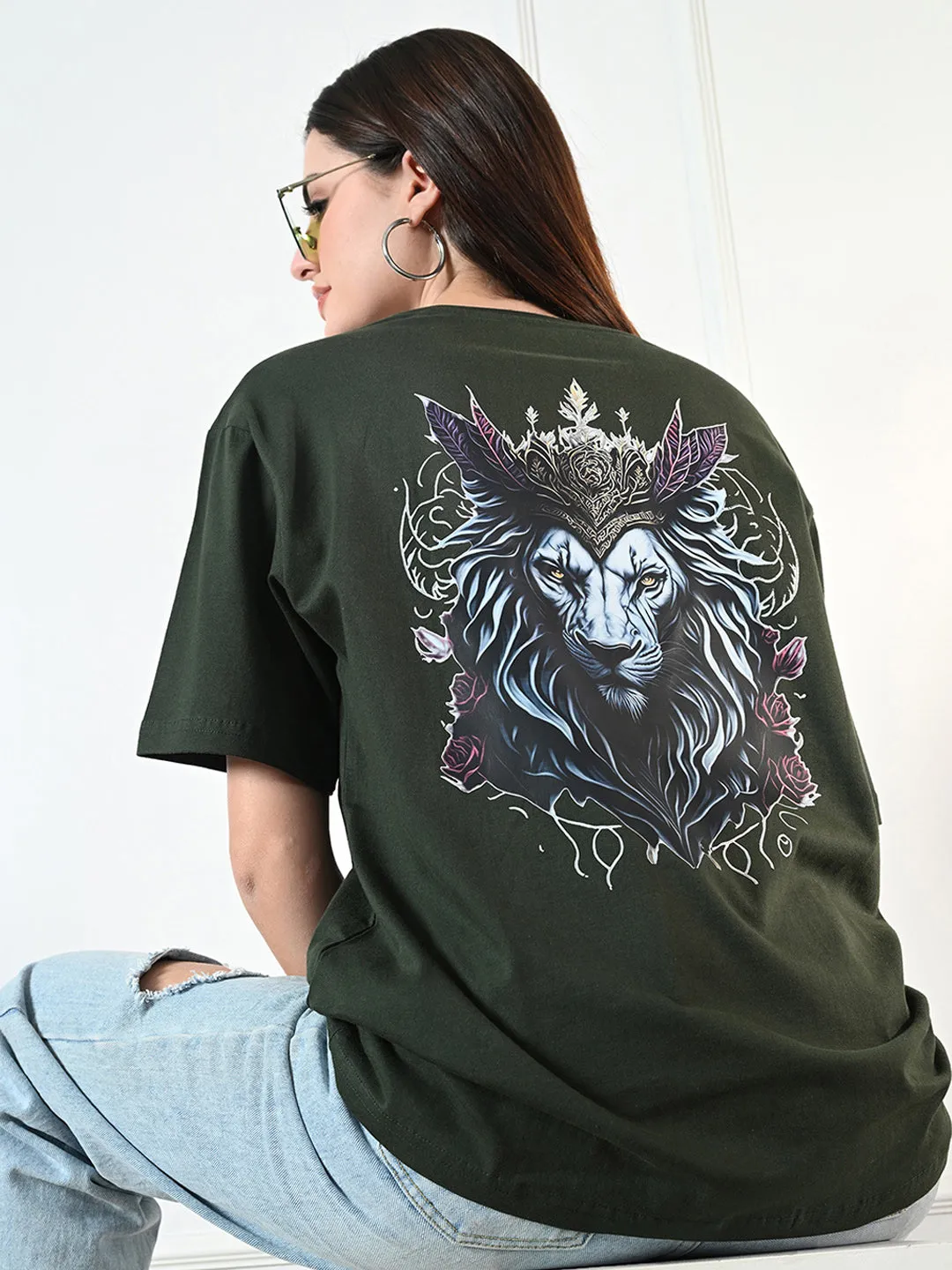 crew neck Classic 100% Cotton Lioness T-shirt ?C Green