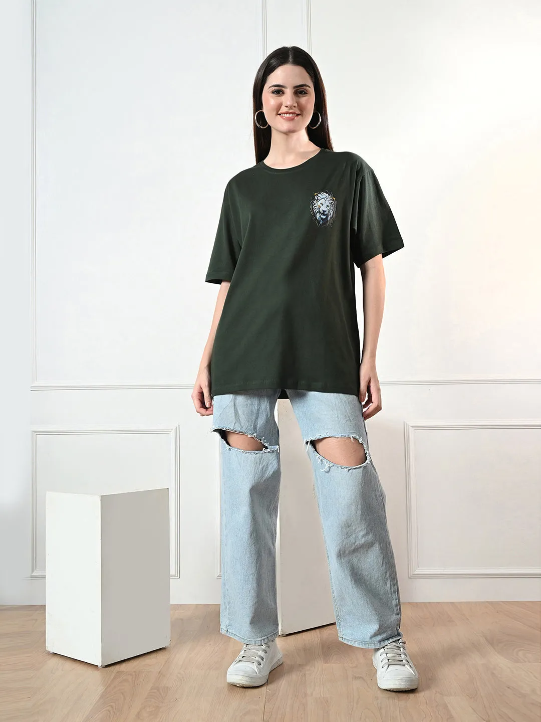 Classic 100% Cotton Lioness T-shirt ?C Green Eco-friendly Unisex style