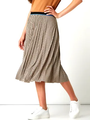 Women's Plaid Midi Skirt,Multi Glossy Texture high contrast