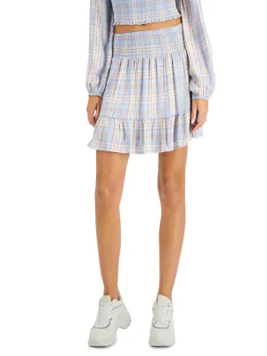 Fashion Fusion Urban Fit Women's Ruffled Plaid Mini Skirt,Blue