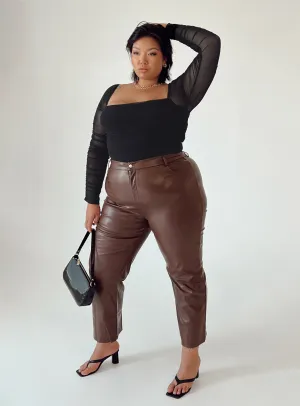Soft Brushed Lining Casual Wear Love Lies Pants Brown Curve