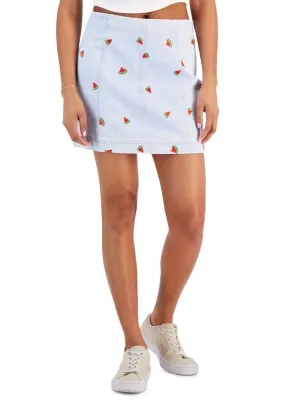 Women's Watermelon Embroidered Denim Skirt,Light Blue Clean Style