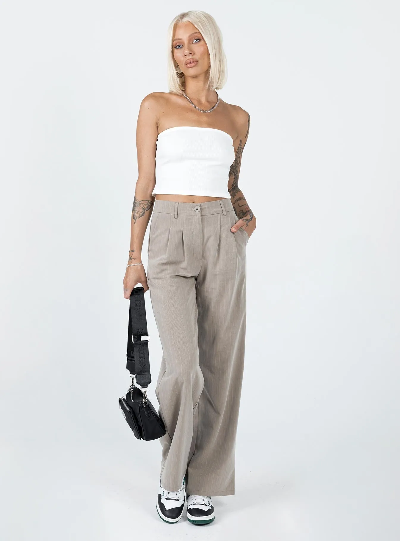 Archer Pants Pinstripe Beige Mesh Panel Sporty Fit Design