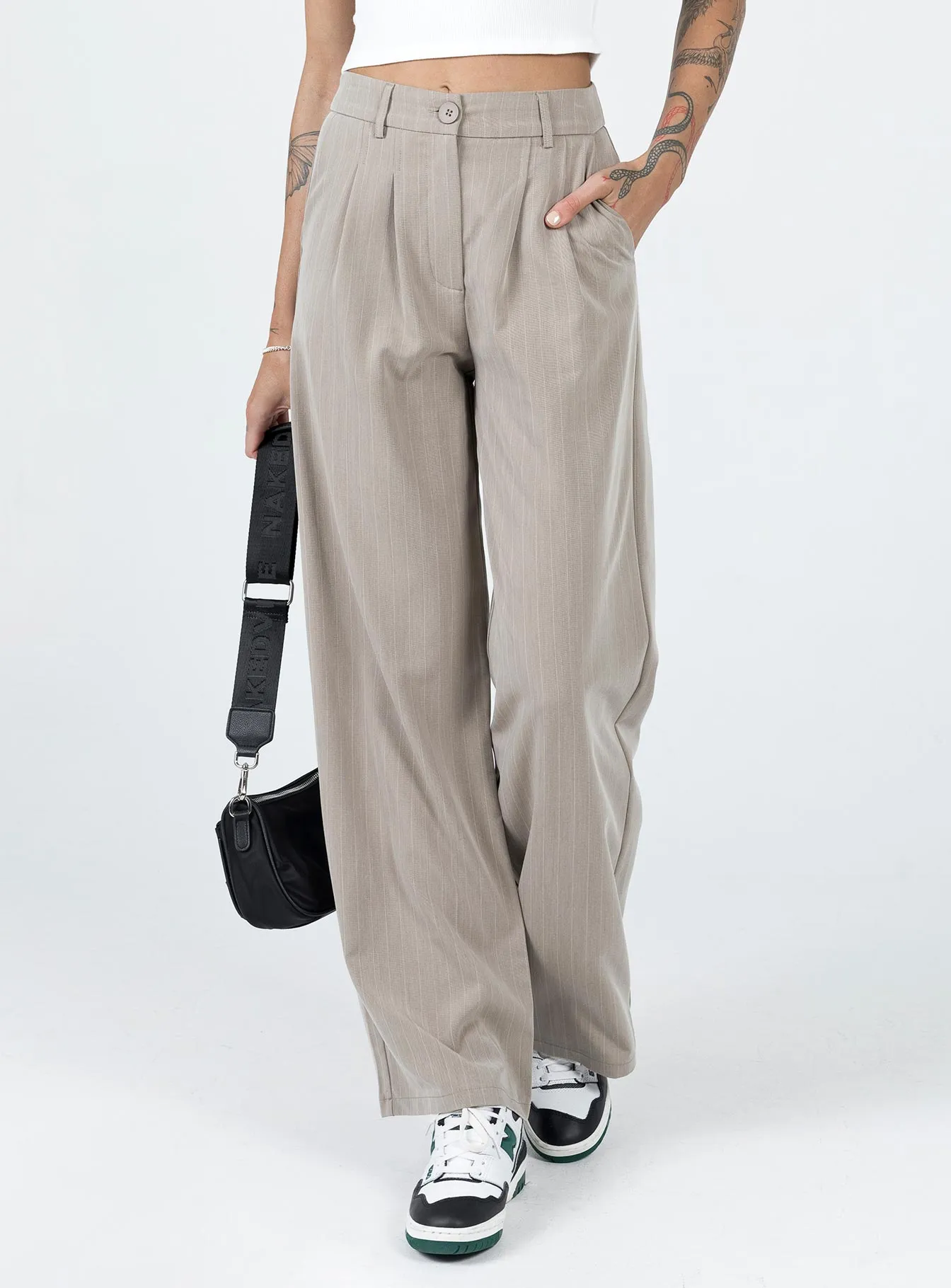 Archer Pants Pinstripe Beige Performance Gear Athletic Flex Wear