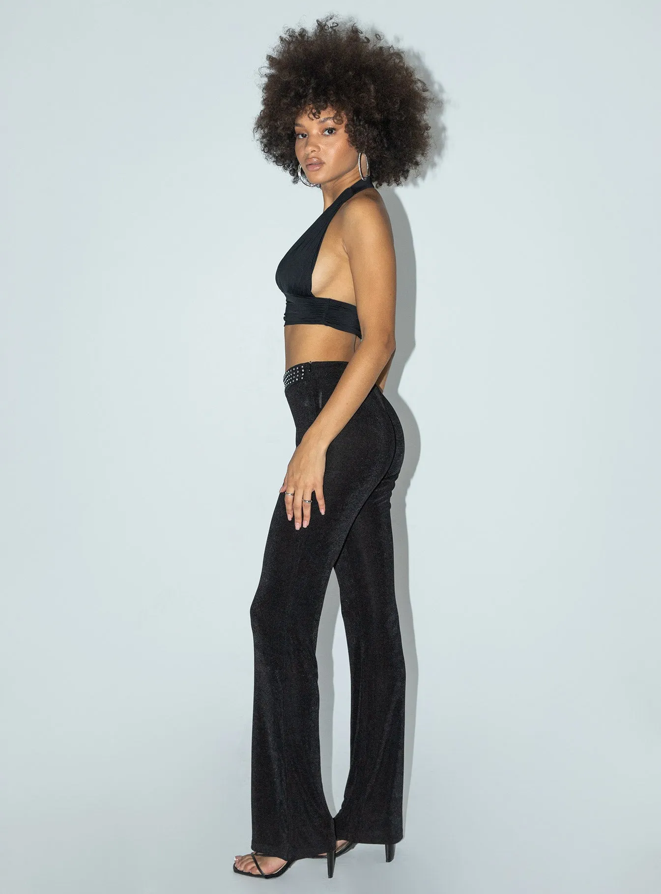 Motel Tarava Trouser Crepe Hotfix Diamante Black windproof