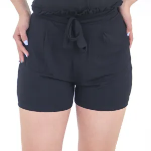 Durable Weave Fabric Women's Belted High Waist Short,Black