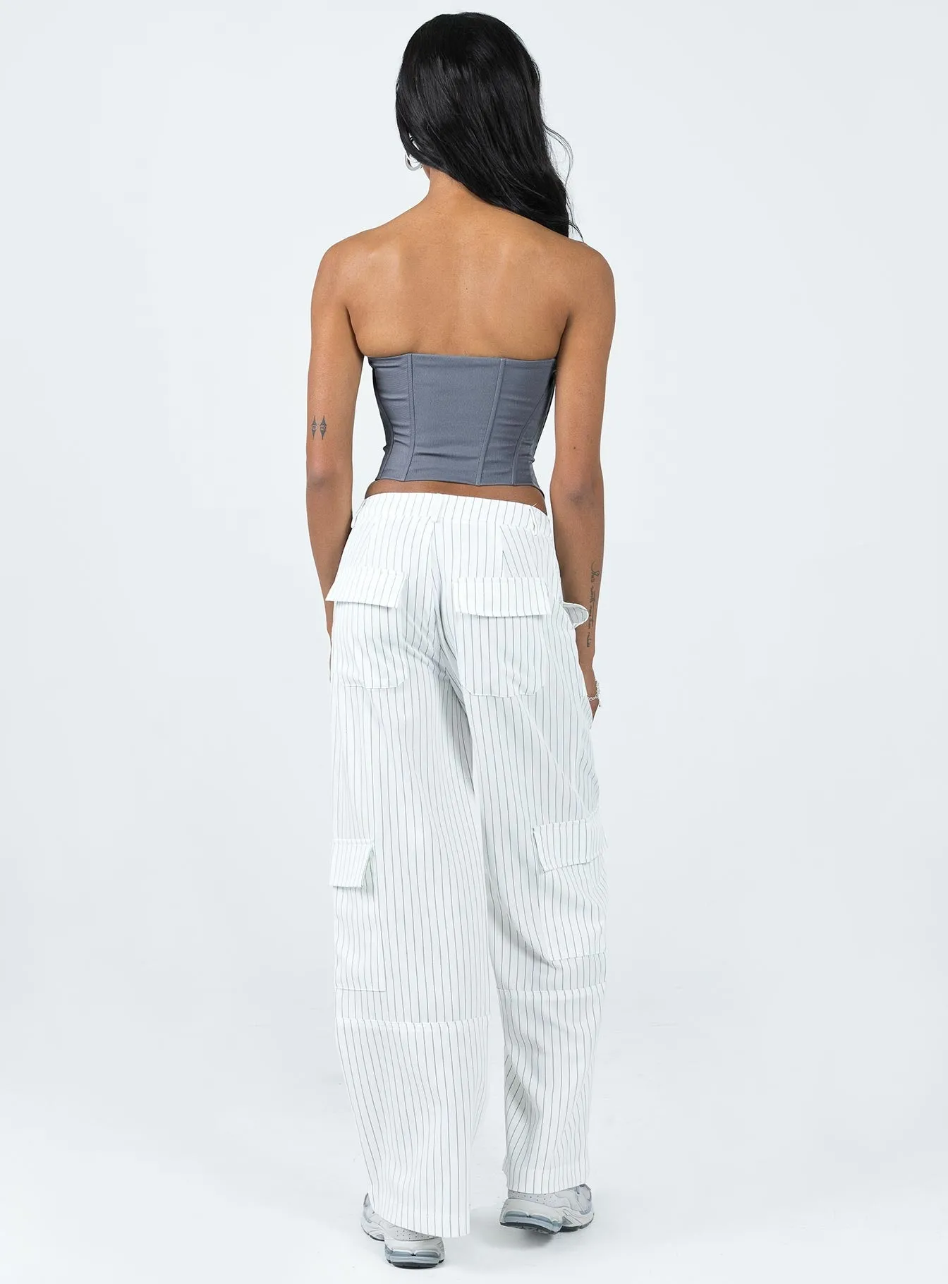 Day Adventure Luna Mid Rise Cargo Pants White Pinstripe