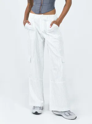 FlexibleStretchWeave Luna Mid Rise Cargo Pants White Pinstripe