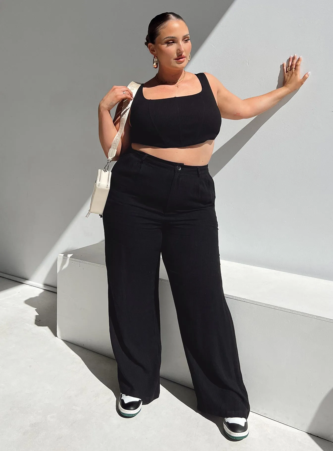 Secure fit Brenda Linen Blend Pants Black Curve