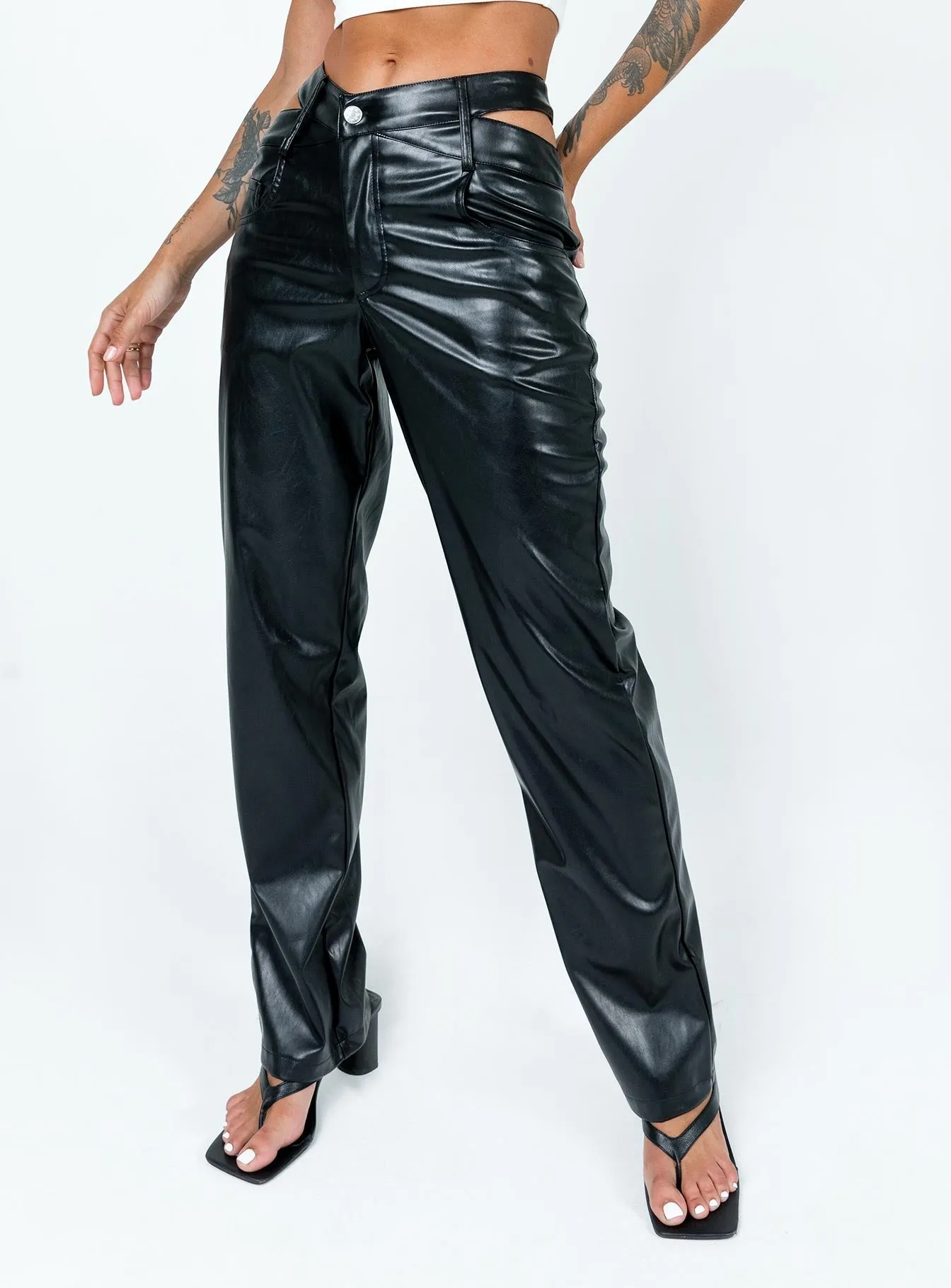 Relaxed Fit Design FadeResistant Mollie PU Pants Black