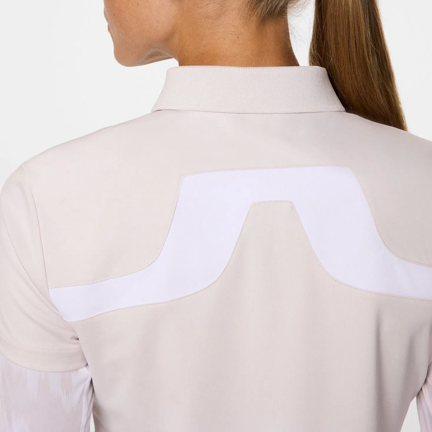 J.Lindeberg Women's Cassie Golf Polo Shirt - Grey Lilac OdorResistantFabric DoubleStitchedSeams