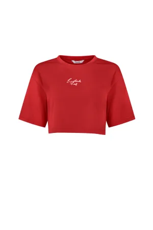 Jalapeno Red Women's Oversized Crop Top Effortless Look