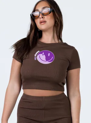 Casual and Soft Say Cheese Tee Brown