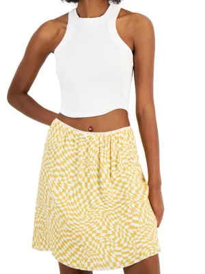 Women's Checkered Print Skirt,Yellow Outfit Focused