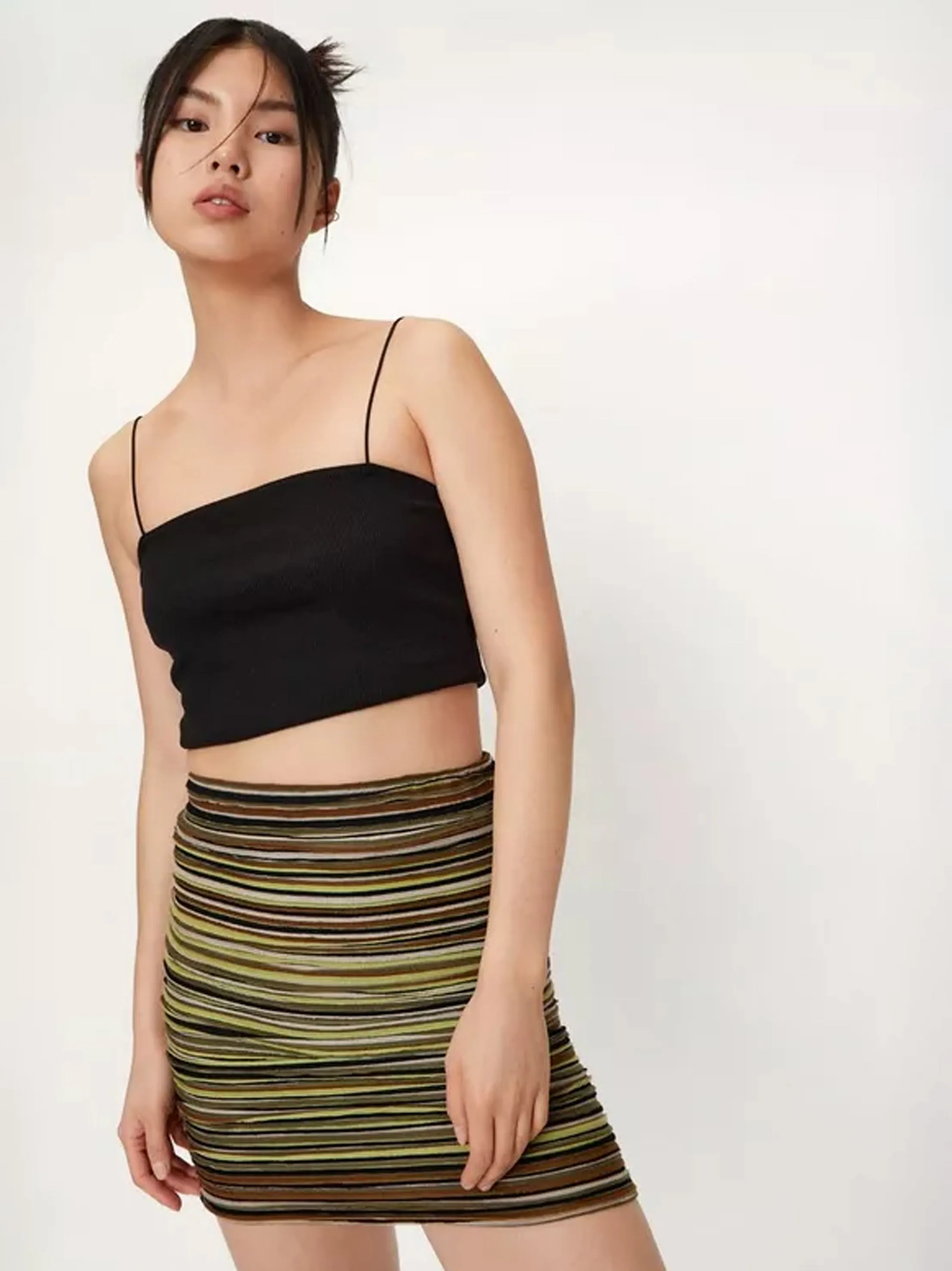 Women's Striped Space Dye Skirt,Multi Chic Look High Waist