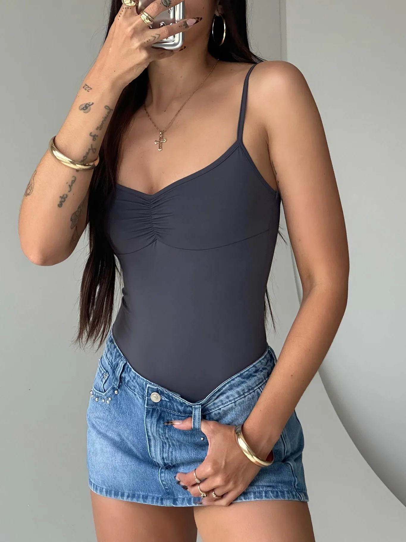retro bodysuit Linden Bodysuit Slate